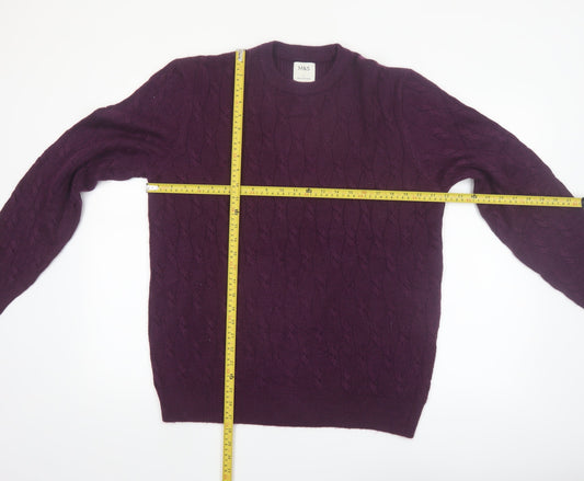 Marks and Spencer Men Purple Cable-Knit Crew Neck Jumper L