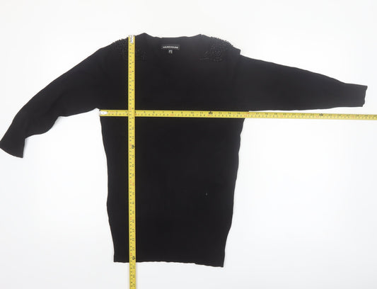 Warehouse Womens Black Beaded Shoulder Pullover Jumper UK 10