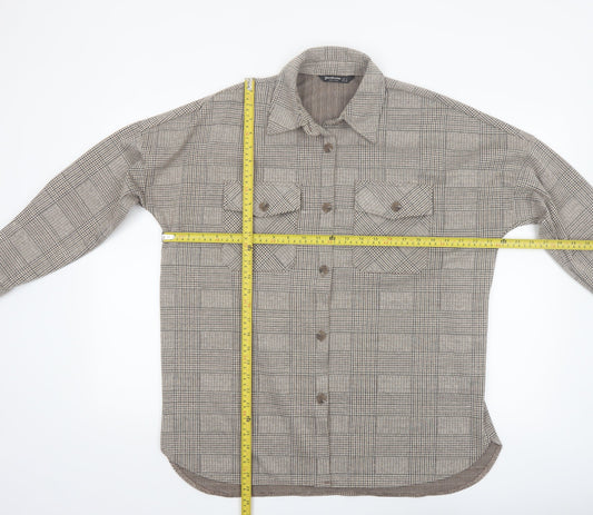 Stradivarius Women's Brown Check Tweed Button Jacket Size 8