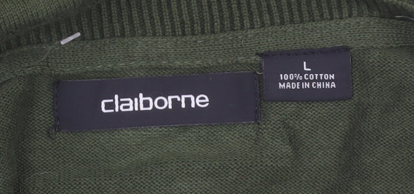 Claiborne Men's Green Argyle Cotton V-Neck Jumper Size L