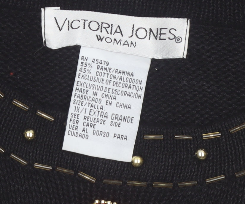 Victoria Jones Woman Black Jewel Embellished Knit Jumper XL