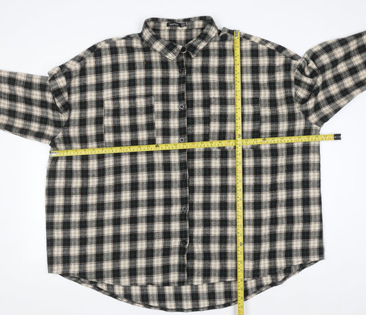Boohoo Womens Beige Check Flannel Button-Up Shirt Size 16