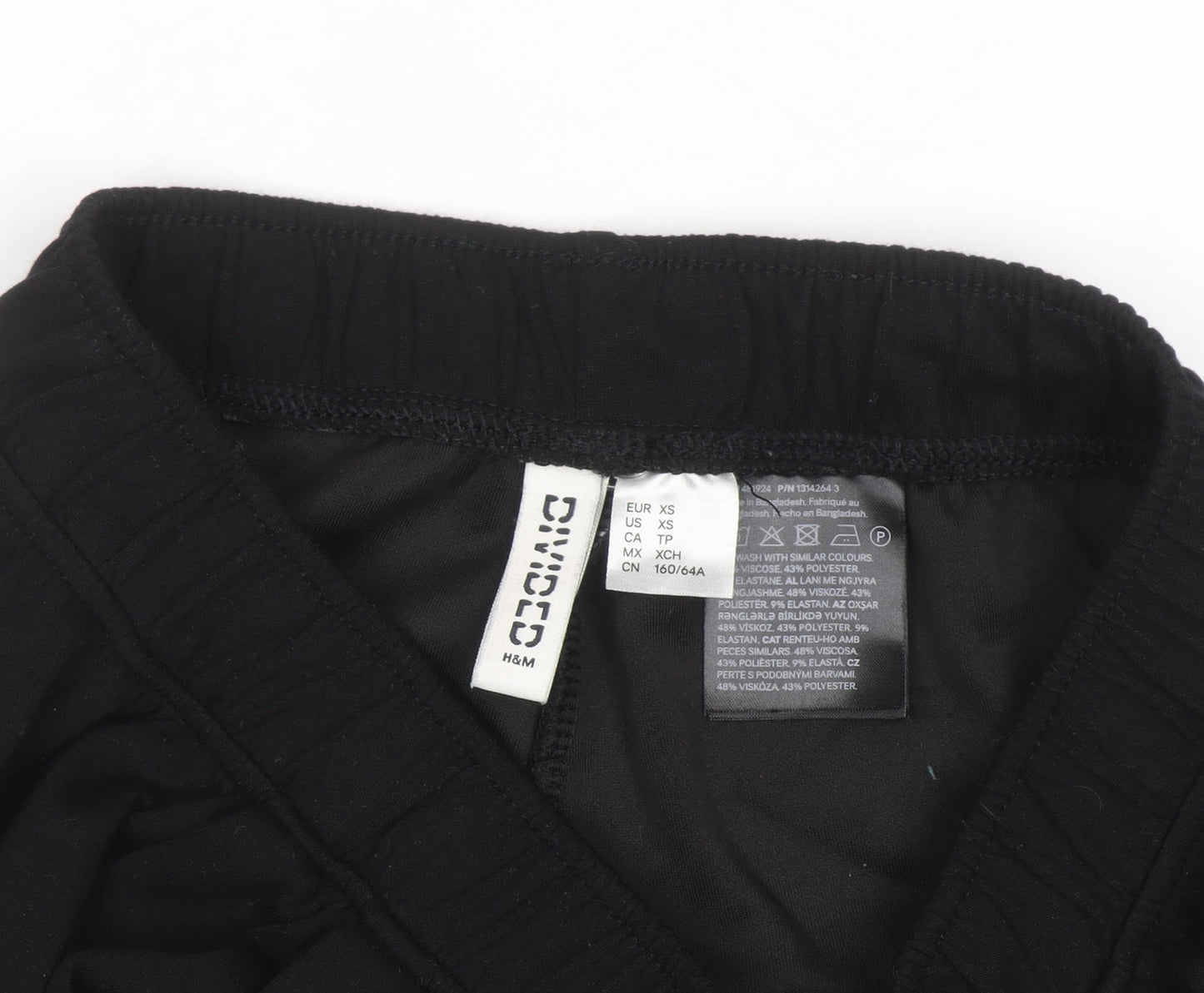 H&M Divided Women Black XS Wide-Leg Trousers with Elastic Waist
