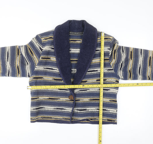 New Identity Women's Blue Striped Cotton Knit Blazer M