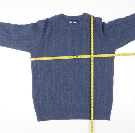Barbour Men's Blue Wool Cotton Cable Knit Jumper Size L
