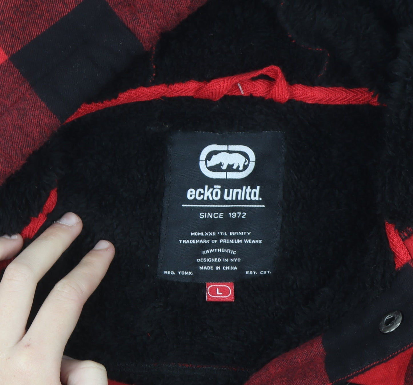 Ecko Unltd Mens Red Black Check Hooded Flannel Shirt Jacket L