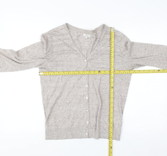 Fat Face Womens Beige Cotton Knit Cardigan UK 12 V-Neck Long Sleeve