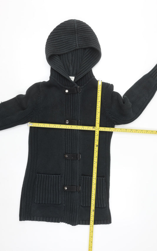 Next Petite Women's Black Chunky Knit Hooded Cardigan Small