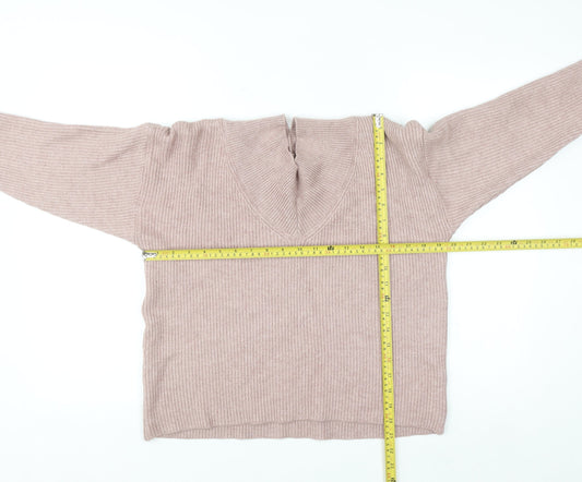 Next Petite Women’s Pink V-Neck Ribbed Pullover Jumper Size M