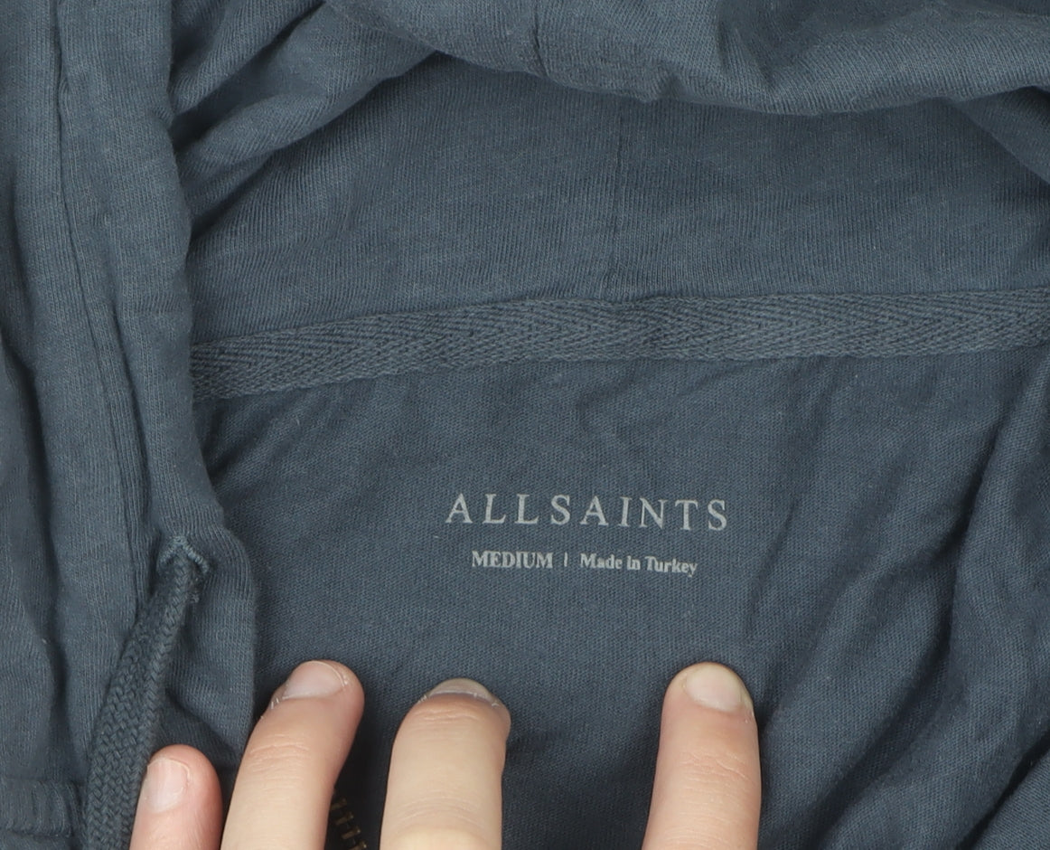 AllSaints Men's Blue Full Zip Hoodie Medium Lightweight Cotton