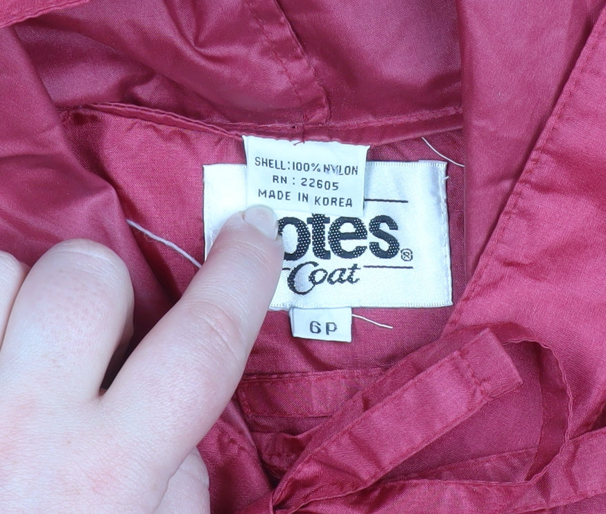 Totes Womens Red Hooded Long Rain Coat Size 6 Petite Nylon