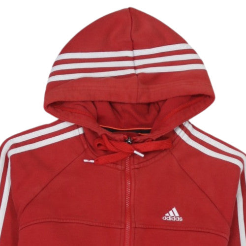 Adidas Mens Red Full Zip Hoodie Size S Hooded Essentials Cotton Blend