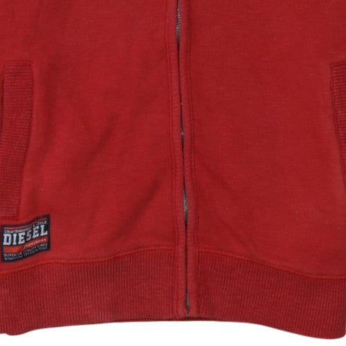 Diesel Men's Red Full Zip Hoodie XL Sports Graphic Sweatshirt