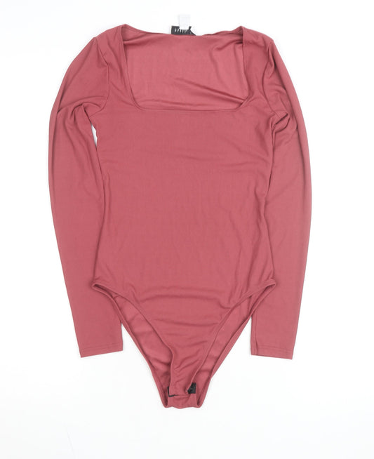 Topshop Women’s Pink Long Sleeve Square Neck Bodysuit Size 8