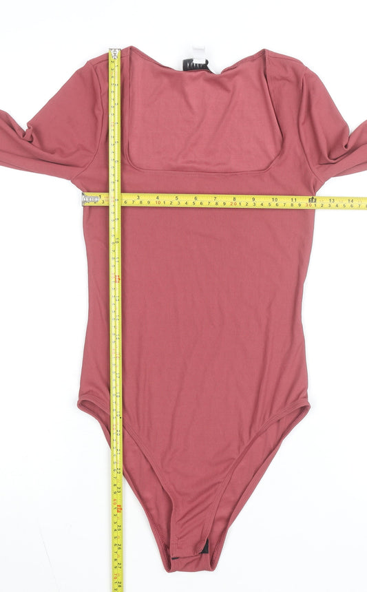 Topshop Women’s Pink Long Sleeve Square Neck Bodysuit Size 8