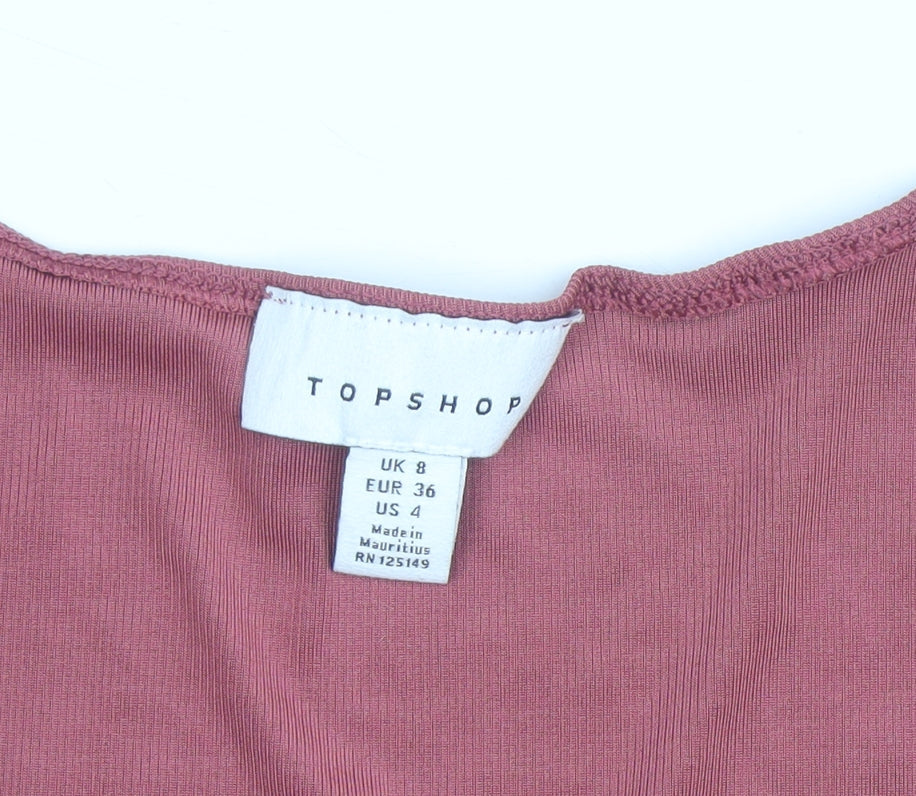Topshop Women’s Pink Long Sleeve Square Neck Bodysuit Size 8