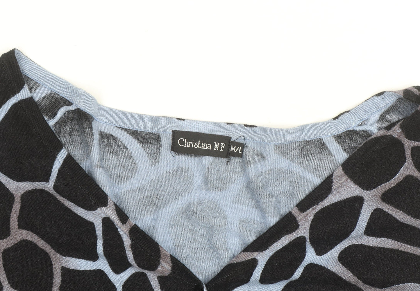Christina NF Women's Blue Animal Print V-Neck Long Sleeve Cardigan Size M