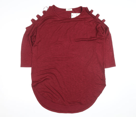 Papaya Women's Red Cold Shoulder 3/4 Sleeve Jersey T-Shirt L
