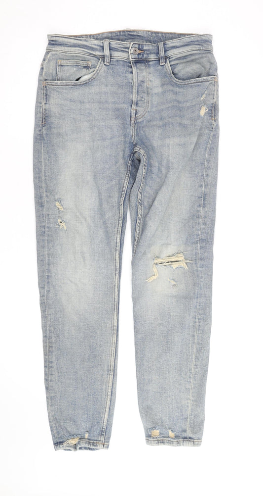 ZARA Men's Blue Distressed Straight Denim Jeans Size 32