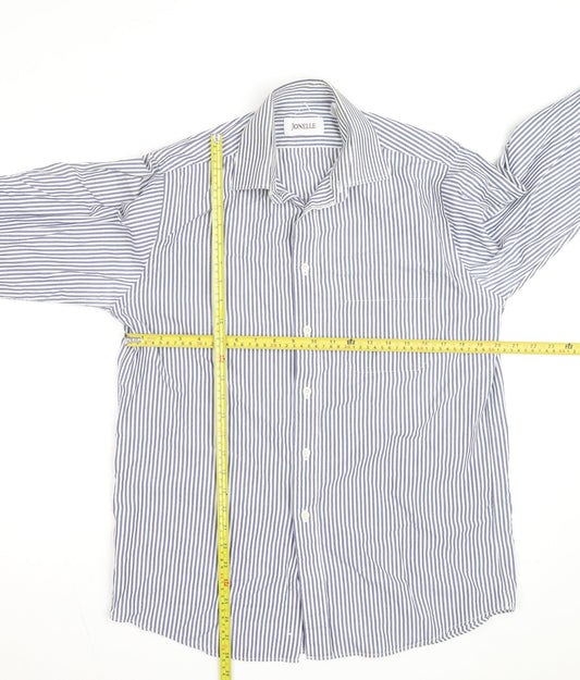Jonelle Men's Blue Striped Cotton Long Sleeve Button-Up Shirt 15/38 Regular
