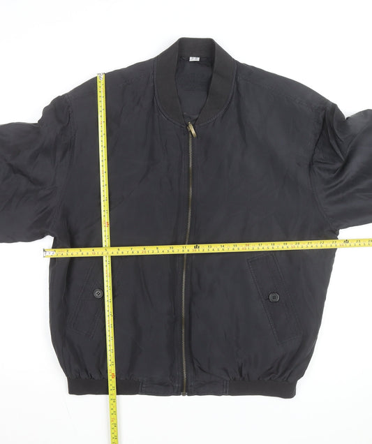 Catamaran Men's Black Silk Bomber Jacket L 42in Full Zip Casual