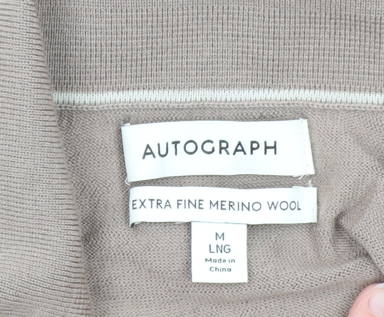Marks and Spencer Mens Beige Merino Wool Collared Henley Jumper M