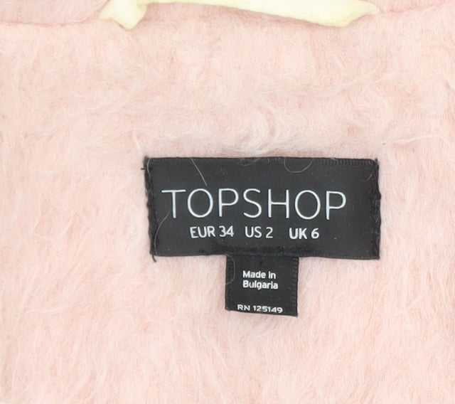 Topshop Women Pink Faux Fur Mid-Length Overcoat Size 6
