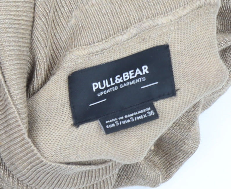 Pull & Bear Men's Beige Roll Neck Cotton Blend Jumper Size S