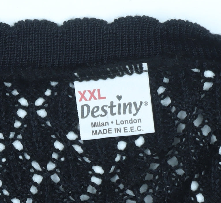 Destiny Women’s Black Sleeveless Crochet Knit Cardigan 2XL