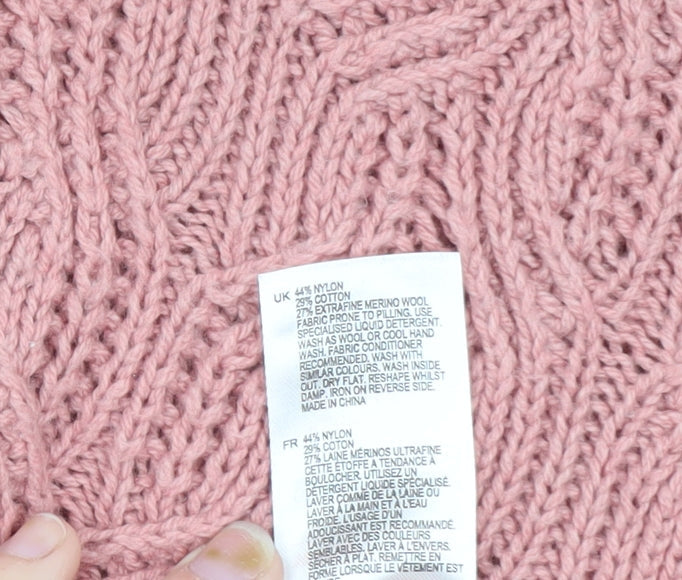 White Stuff Women’s Pink Roll Neck Cable Knit Jumper UK 10