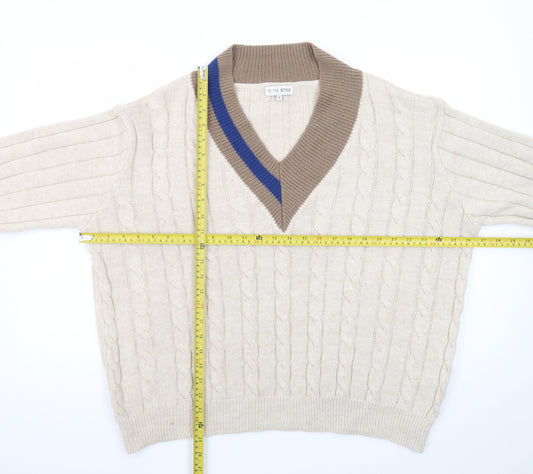 In The Style Women’s Beige Cable-Knit V-Neck Pullover Jumper Size 14