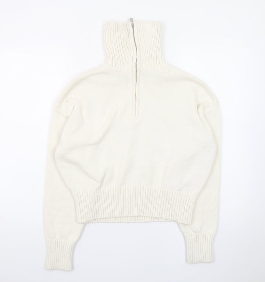 Bershka Women’s Ivory High Neck 1/2 Zip Chunky Knit Jumper Size 12