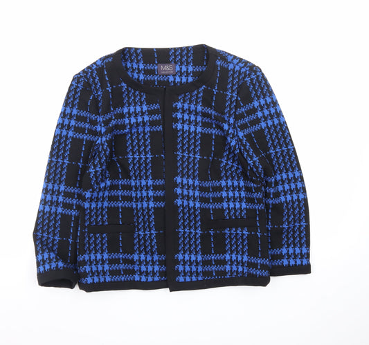 Marks and Spencer Women Blue Check Knit Open Jacket Size 10