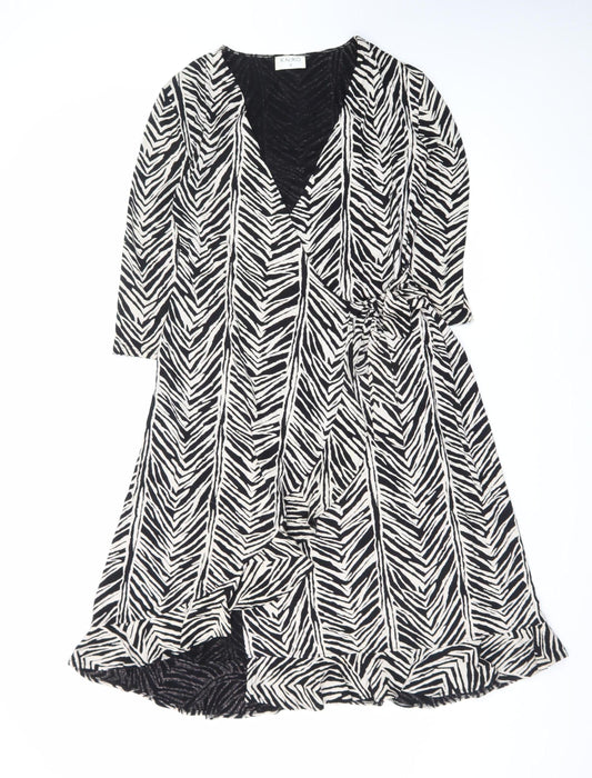 Additional front view of Kaliko Women's Black Animal Print Wrap Midi Dress, size 12
