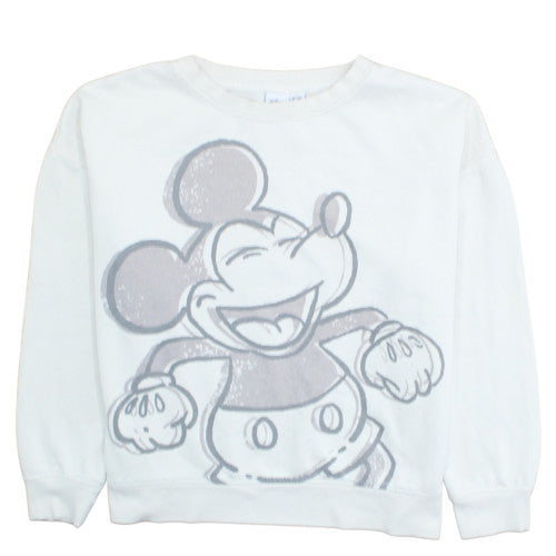 Front view of Disney Women White Mickey Mouse Pullover Sweatshirt, size L