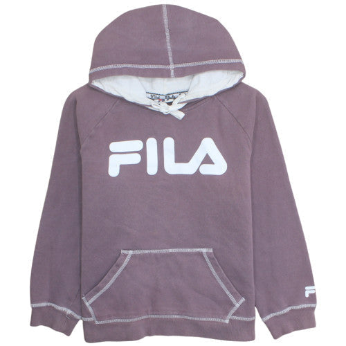 Additional front view of Fila women’s purple hoodie, size UK 12, cotton blend pullover sweatshirt