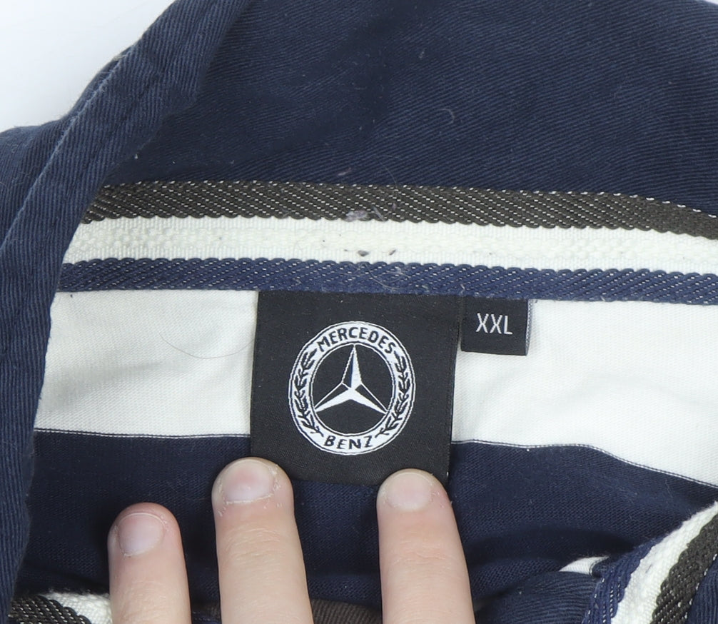 Mercedes Benz Men’s Blue White Striped Long Sleeve Polo Shirt 2XL