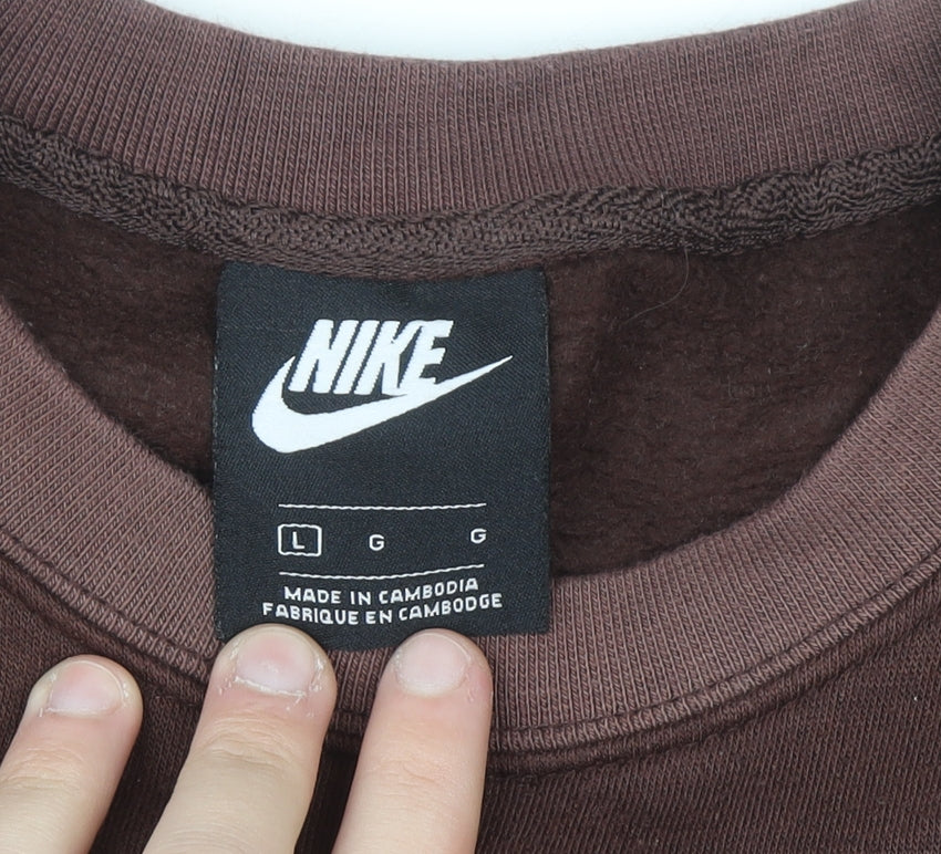 Nike Men Brown Logo Crew Neck Pullover Sweatshirt Size L