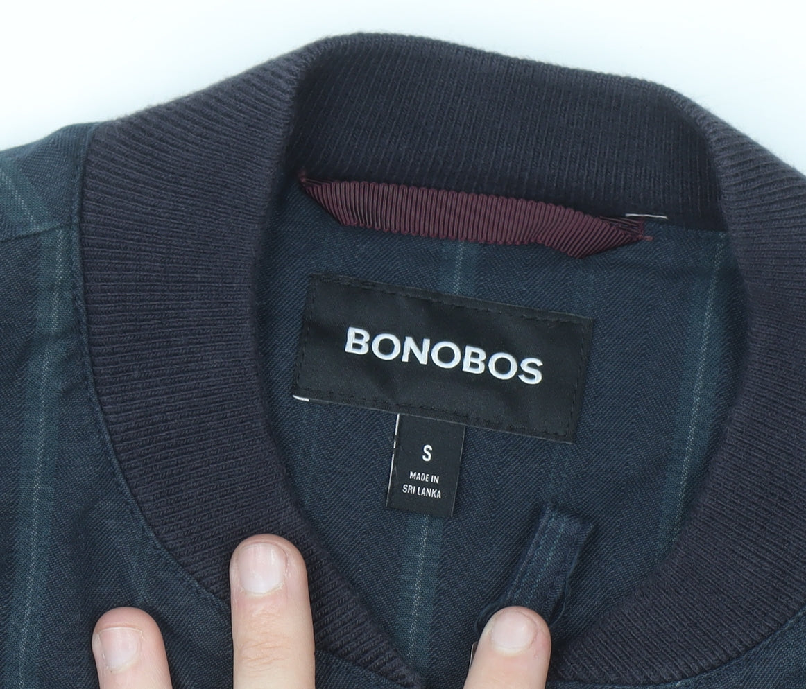 Bonobos Men's Blue Striped Bomber Jacket Size S Cotton Twill Zip Casual