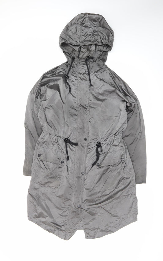 New Look Women Grey Size 8 Parka Hooded Long Lightweight Coat