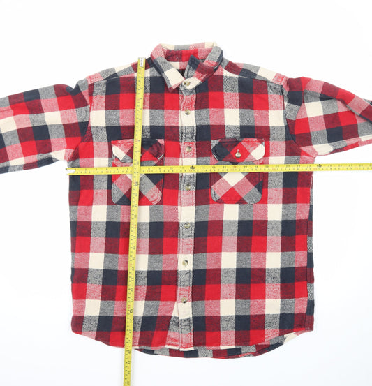 RedHead Men's Red Checked Flannel Button-Up Shirt Size L