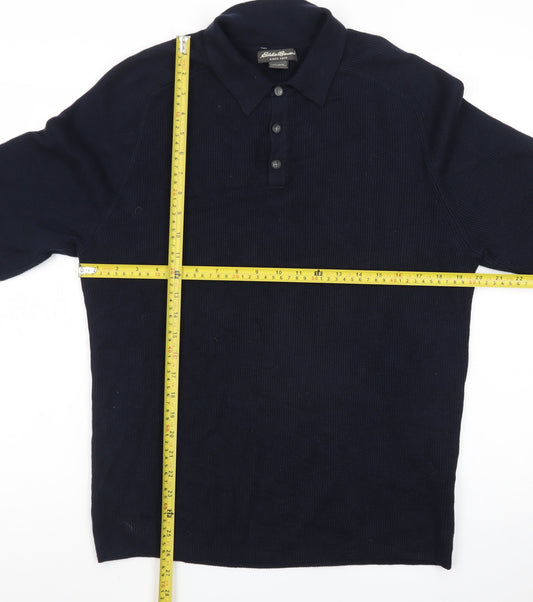 Eddie Bauer Men's Blue Cotton Collared Henley Jumper Size L