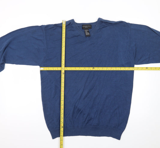 August Silk Men's Blue XL V-Neck Lightweight Pullover Jumper