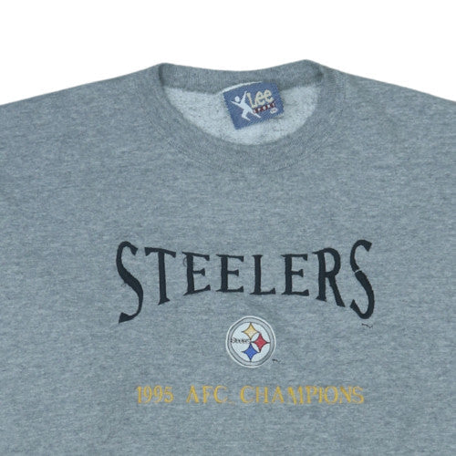 Lee Sport Men’s Grey 2XL Pullover Sweatshirt Embroidered Steelers 1995