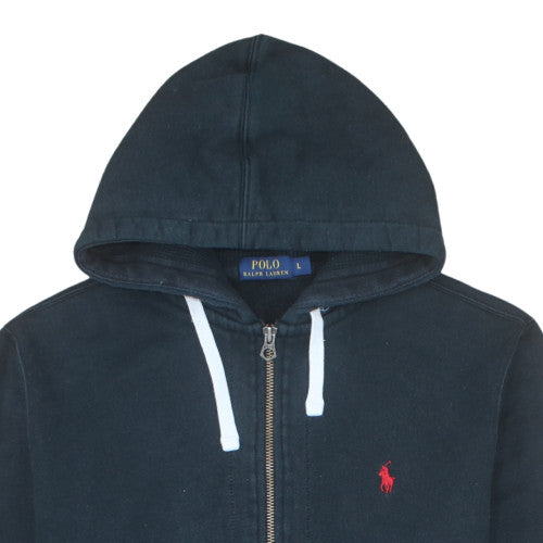 Ralph Lauren Men's Black Full Zip Hoodie L Logo Fleece Sweatshirt