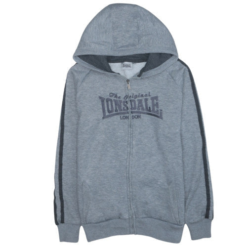Additional front view of Lonsdale London Grey Full Zip Hoodie Teens, size 12, Polyester Cotton