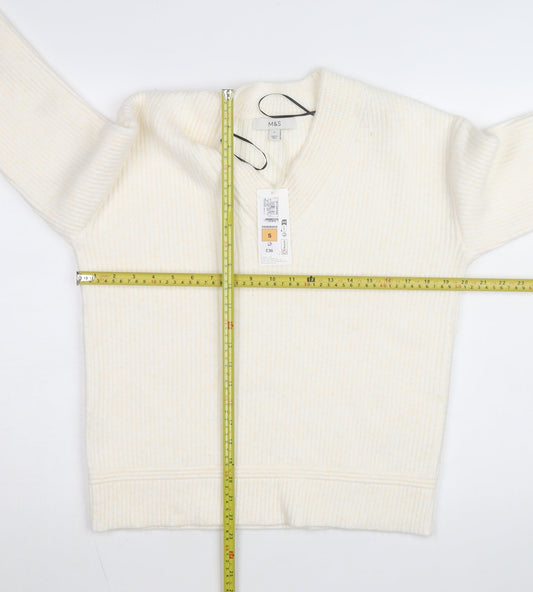 Marks and Spencer Women Ivory V-Neck Knit Pullover Jumper Size S