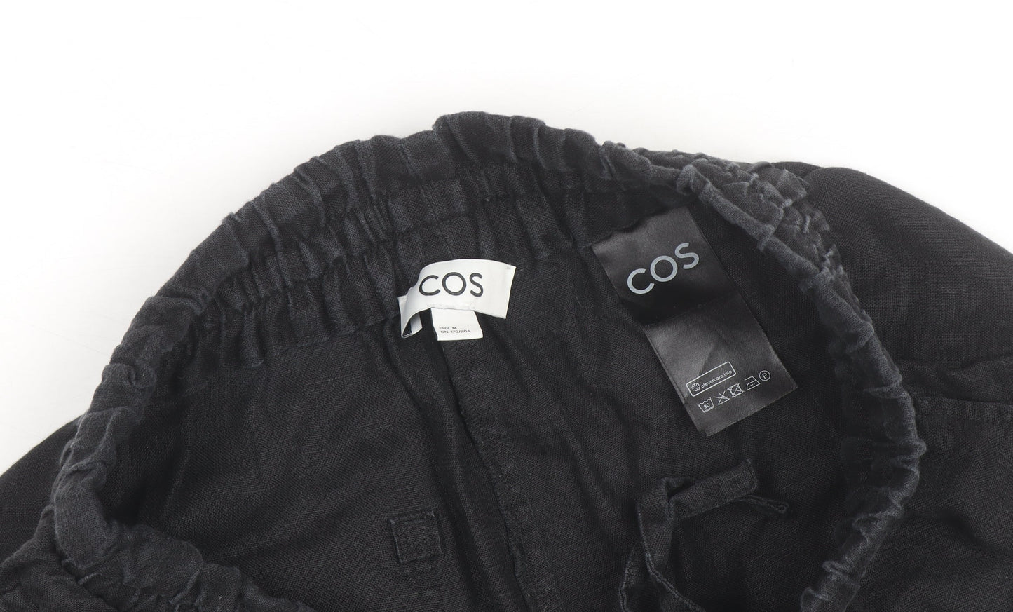 COS Men’s Black Linen Chino Shorts Size M Elastic Waist