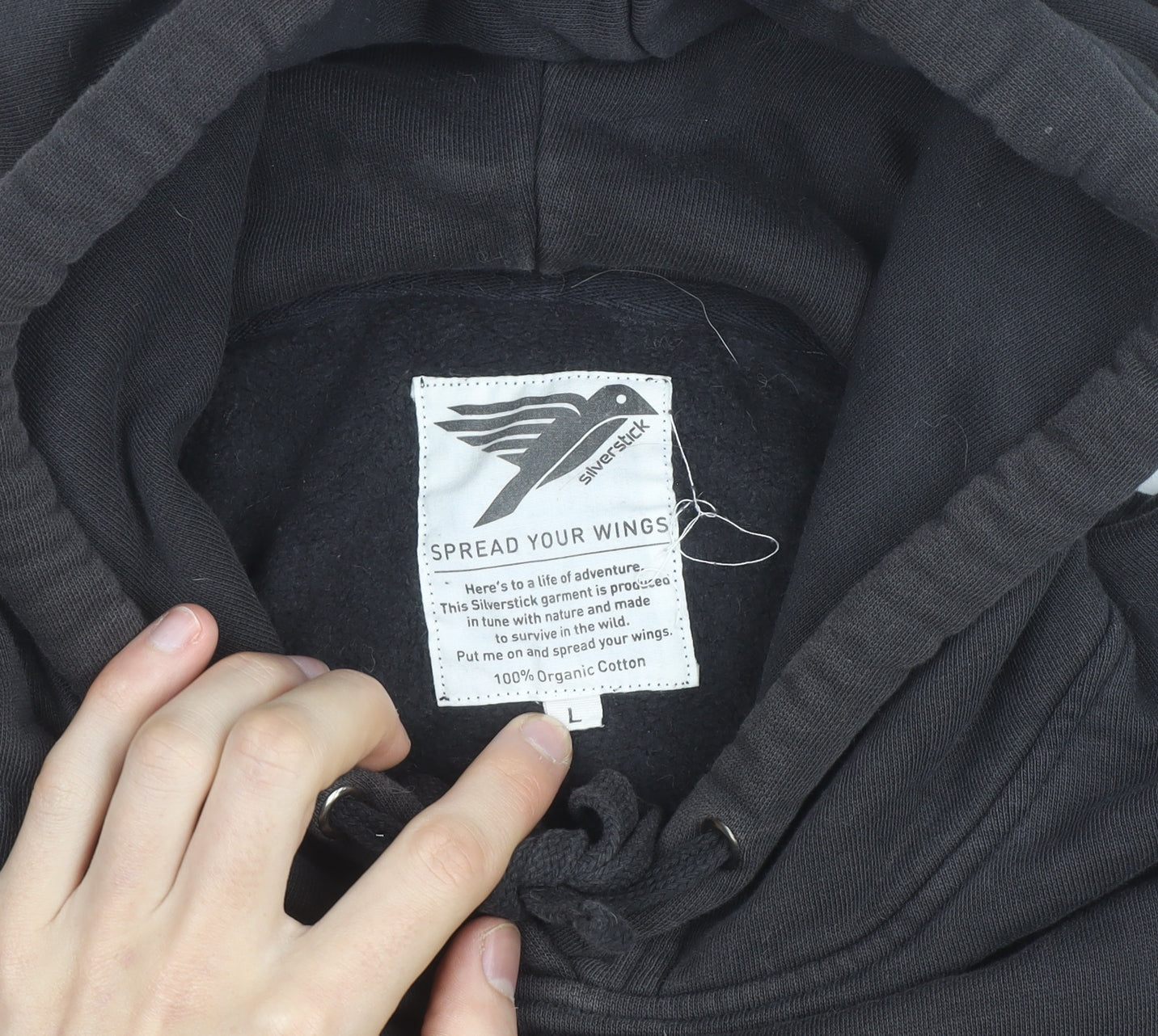 Silverstick Mens Black Organic Cotton Pullover Hoodie L