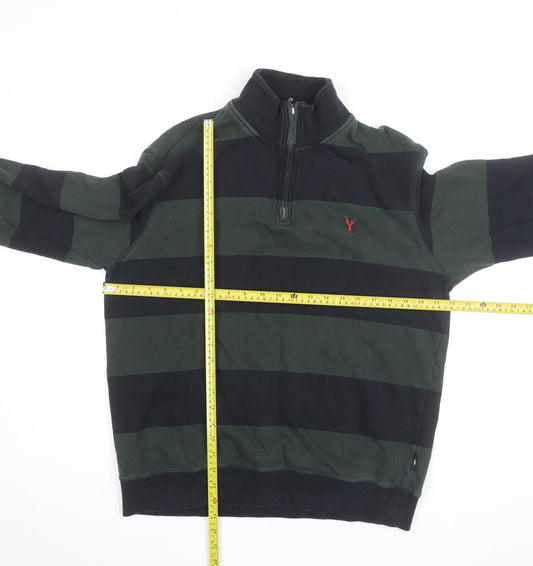 Douglas Hayward Men's Green Striped 1/4 Zip Cotton Jumper M